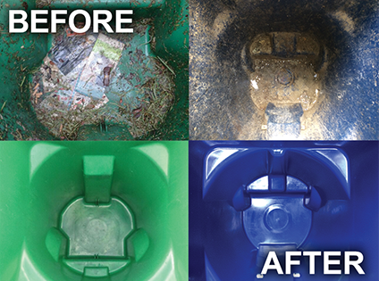 trash cans before and after cleaning process